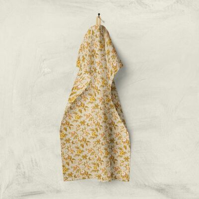 Yellow floral print cotton kitchen towel