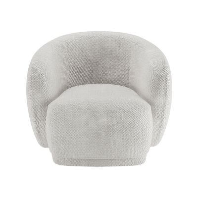 Designer half-barrel armchair in white chenille fabric Victoria