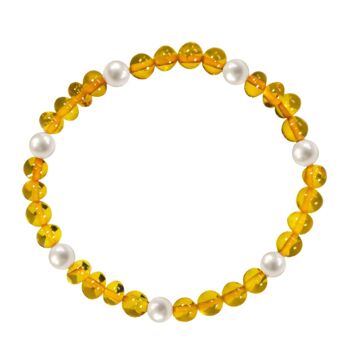 Bracelet adulte ambre et pierre naturelle - Honey/nacre
