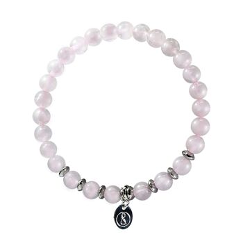 Bracelet adulte pierre naturelle, argent - quartz rose 1