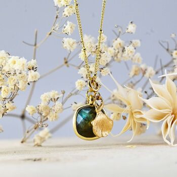 Collier bien-etre - DAPHNÉ (pierre de labradorite/ginko) 3