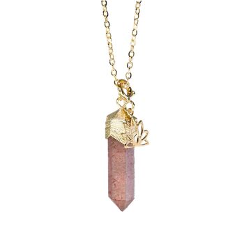 Collier bien-etre or - MAGNOLIA (quartz fraise/lotus) 1