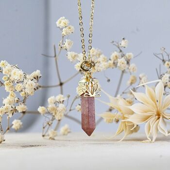 Collier bien-etre or - MAGNOLIA (quartz fraise/lotus) 3