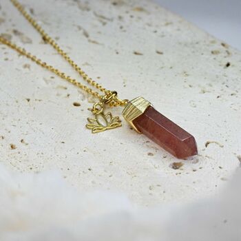 Collier bien-etre or - MAGNOLIA (quartz fraise/lotus) 4