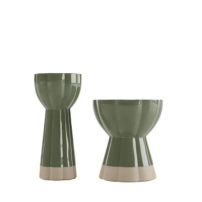 Juego de 2 jarrones vintage de diseño en cerámica vienesa verde