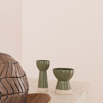 Set de 2 vases design vintage en céramique verte Vienne 2