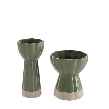 Set de 2 vases design vintage en céramique verte Vienne 3