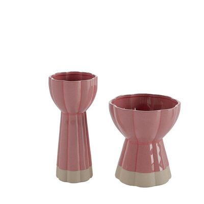 Juego de 2 jarrones vintage de diseño en cerámica vienesa rosa