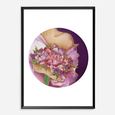 Batik Kunstdruck - Frühlingsblumenmarkt (Pfingstrosen) A3