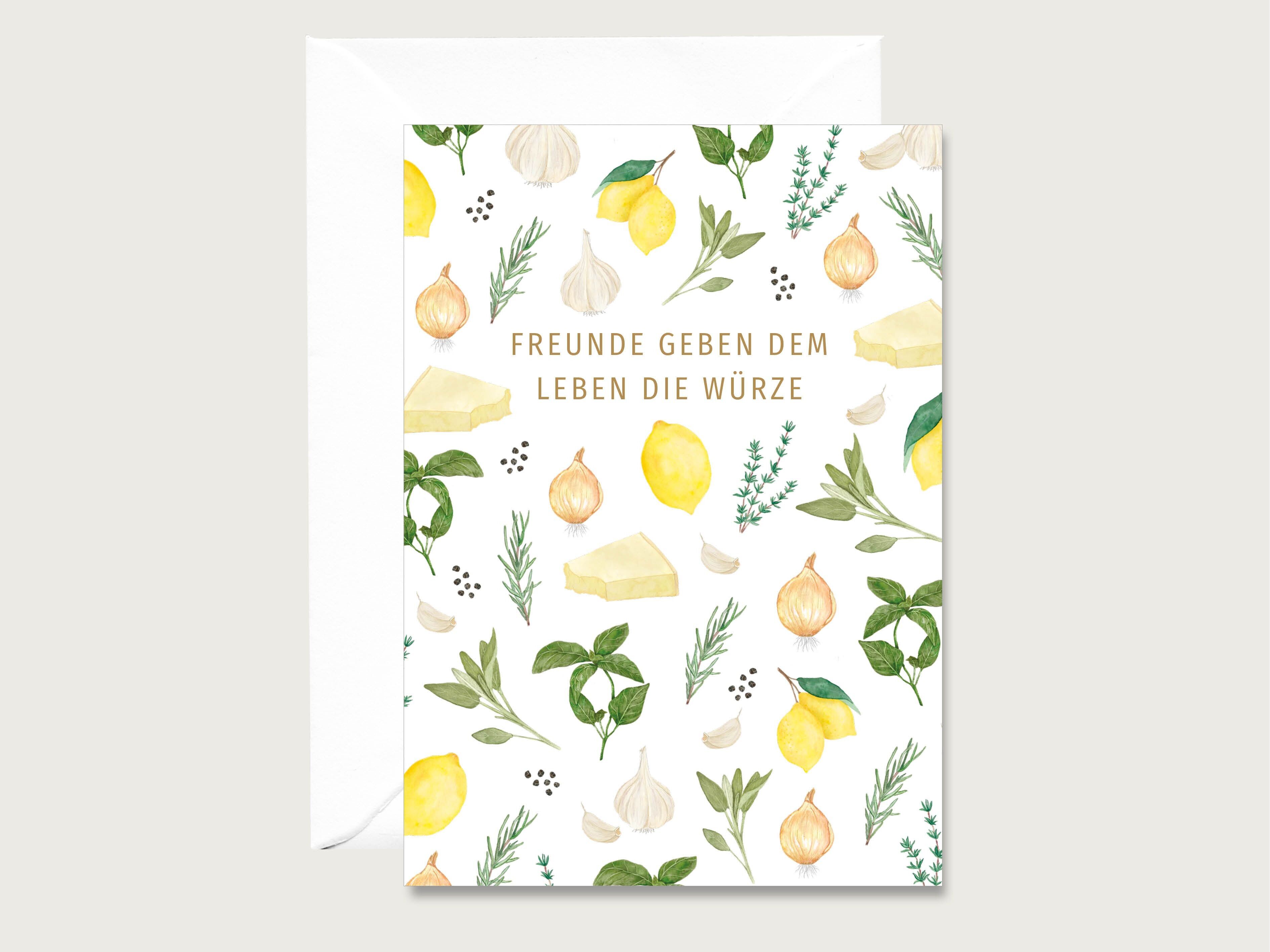 Biglietto d'auguri "Gli amici danno sapore alla vita" N_23 - biglietto pieghevole compleanno | amicizia | limone | condimento || CUORE E CARTA