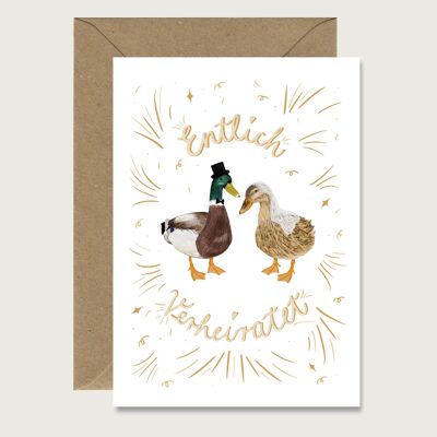 Wedding card "Finally married" H_22 - folding card for a wedding | illustration | funny | ducks || HEART & PAPER