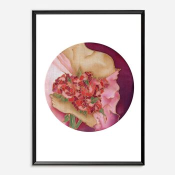 Batik Art Print - Marché aux fleurs de printemps (Rose) A4