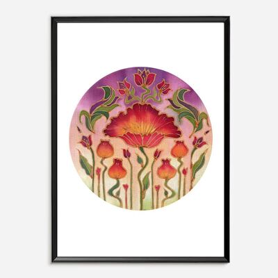 Batik Art Print - Field of Poppies A3