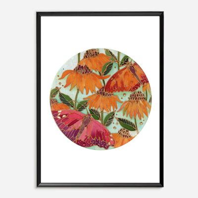 Batik Art Print - Flying Flowers A4