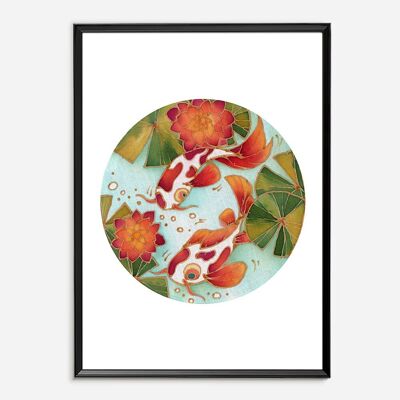 Batik Kunstdruck - Koi des Glücks A3