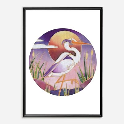 Batik Art Print - Coucher de soleil Bangau A4