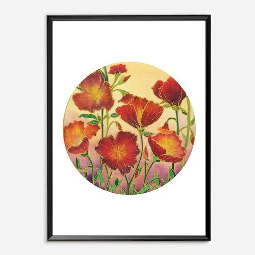 Batik Art Print - Sunset Poppies A3