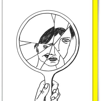 Divertente biglietto d'auguri con specchio rotto di David Shrigley