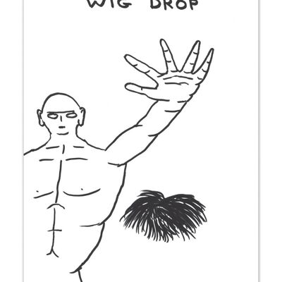 Postal artística A6 de David Shrigley - Wig Drop