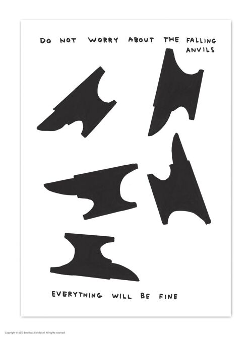 A6 Art Postcard By David Shrigley - Falling Anvils