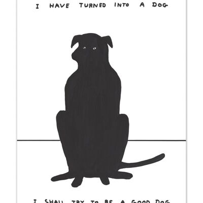 A6 Kunstpostkarte von David Shrigley - In einen Hund verwandelt