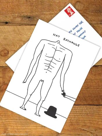 Carte postale d’art A6 par David Shrigley - Hat Exchange 2