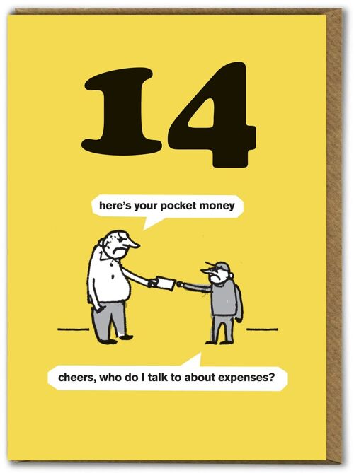 Funny Modern Toss 14th Birthay Card - Pocket Money