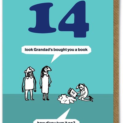 Tarjeta de cumpleaños número 14 de Funny Modern Toss - Libro del abuelo