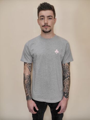 T-Shirt Gris Chiné Trèfle Rose Pâle 3