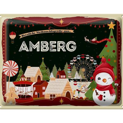 Blechschild Weihnachten Grüße aus AMBERG Geschenk 40x30cm