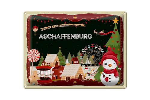 Blechschild Weihnachten Grüße ASCHAFFENBURG Geschenk 40x30cm