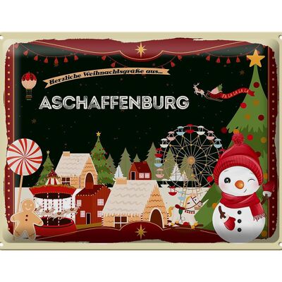 Cartel de chapa Saludos navideños ASCHAFFENBURG regalo 40x30cm