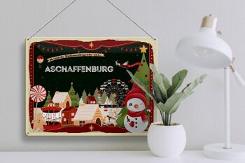 Plaque en tôle Salutations de Noël ASCHAFFENBURG cadeau 40x30cm 3