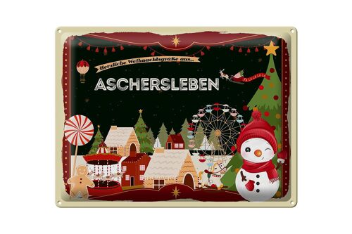 Blechschild Weihnachten Grüße aus ASCHERSLEBEN Geschenk 40x30cm