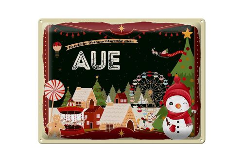 Blechschild Weihnachten Grüße aus AUE Geschenk 40x30cm