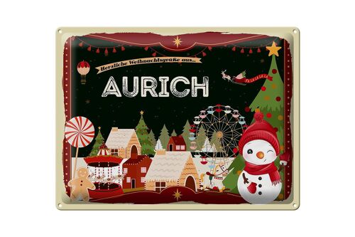 Blechschild Weihnachten Grüße AURICH Geschenk 40x30cm