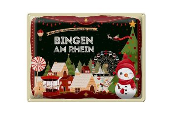 Plaque en tôle Salutations de Noël BINGEN AM RHEIN cadeau 40x30cm 1