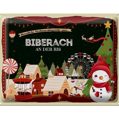 Blechschild Weihnachten Grüße aus BIBERACH an der riß Geschenk 40x30cm