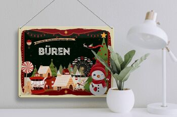 Panneau en étain Salutations de Noël BÜREN cadeau fête 40x30cm 3