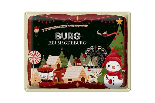 Blechschild Weihnachten Grüße aus BURG bei MAGDEBURG Geschenk 40x30cm