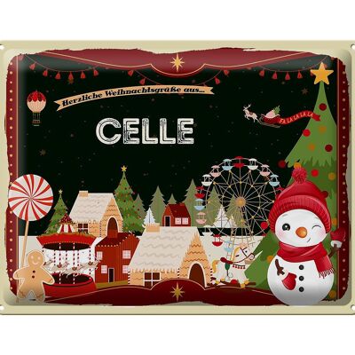 Cartel de chapa Saludos navideños CELLE festival de regalos 40x30cm
