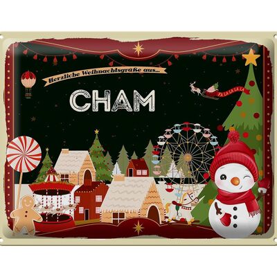 Cartel de chapa Saludos navideños CHAM festival de regalos 40x30cm