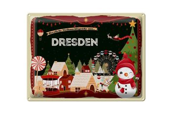 Plaque en tôle "Vœux de Noël de DRESDE" cadeau 40x30cm 1