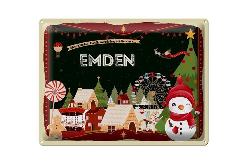 Blechschild Weihnachten Grüße aus EMDEN Geschenk 40x30cm