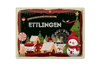 Plaque en tôle Salutations de Noël ETTLINGEN cadeau 40x30cm 1