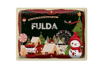 Panneau en étain Salutations de Noël Festival de cadeaux FULDA 40x30cm 1