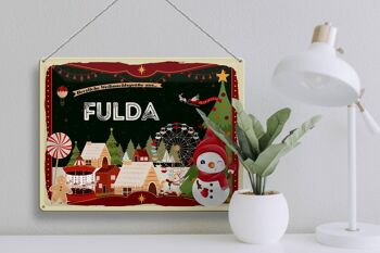 Panneau en étain Salutations de Noël Festival de cadeaux FULDA 40x30cm 3