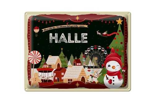 Blechschild Weihnachten Grüße aus HALLE Geschenk 40x30cm