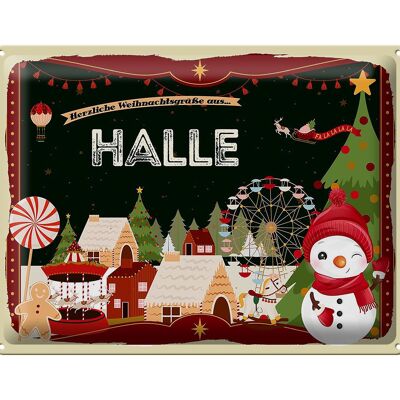 Blechschild Weihnachten Grüße aus HALLE Geschenk 40x30cm