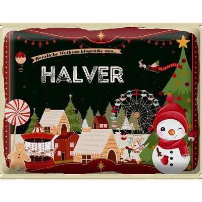 Blechschild Weihnachten Grüße aus HALVER Geschenk 40x30cm